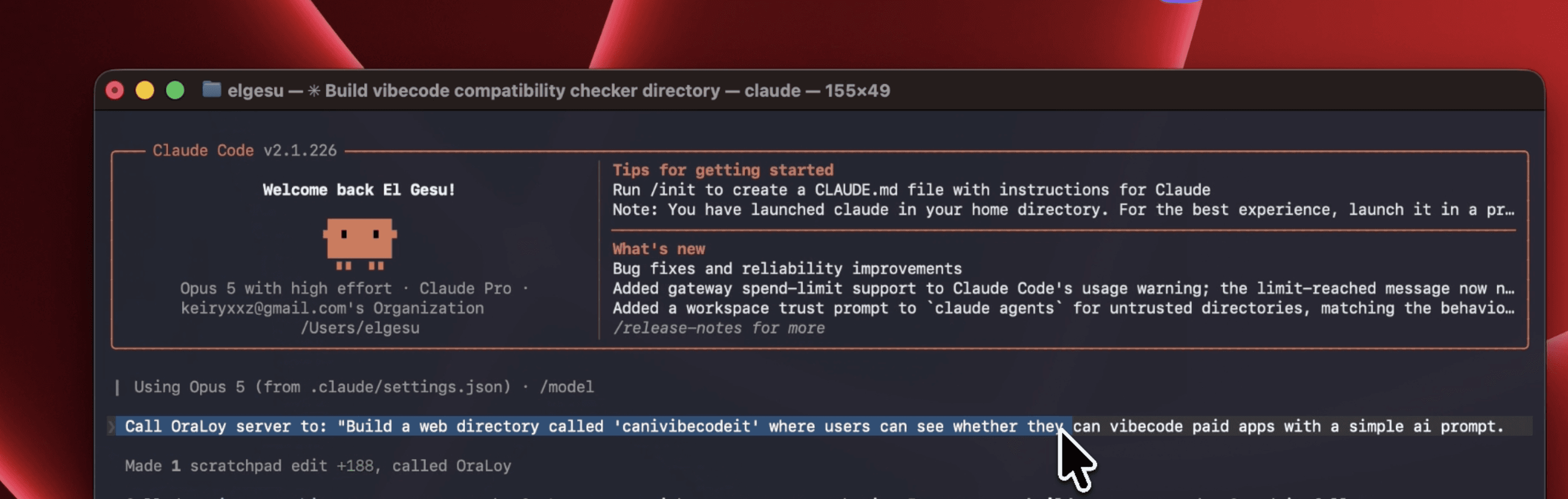 A plain-language request typed into Claude Code, handed straight to OraLoy